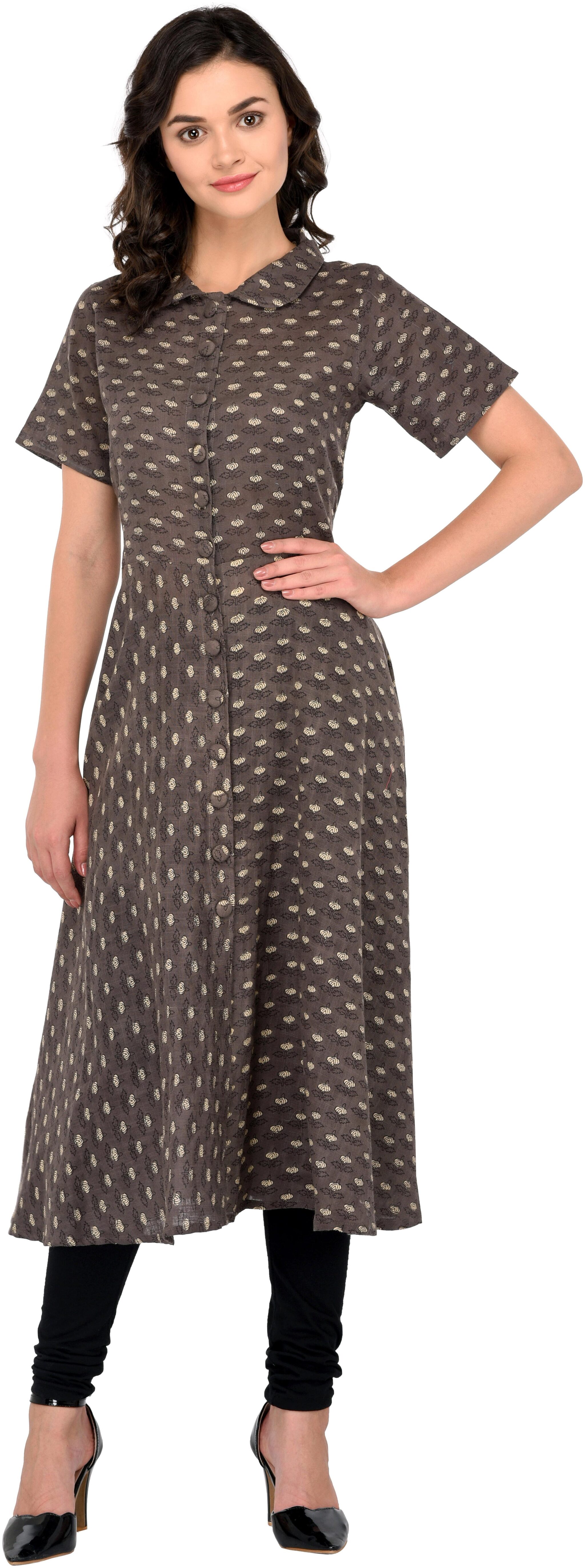 

GOD BLESS Women Cotton Printed A Line Kurta Brown