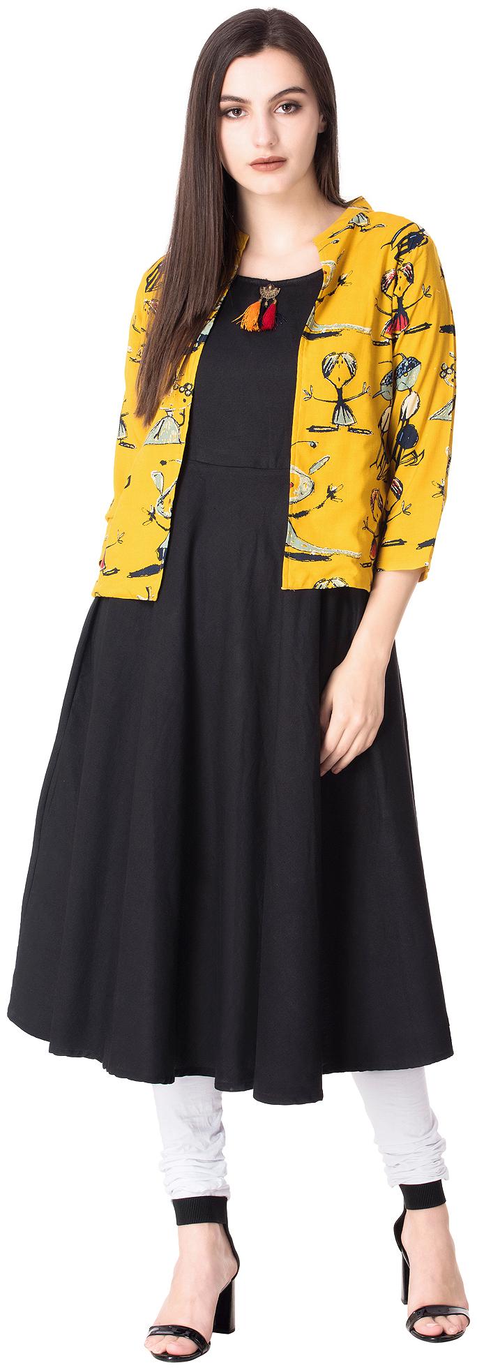 

GOD BLESS Women Black Yellow Solid Anarkali Kurta