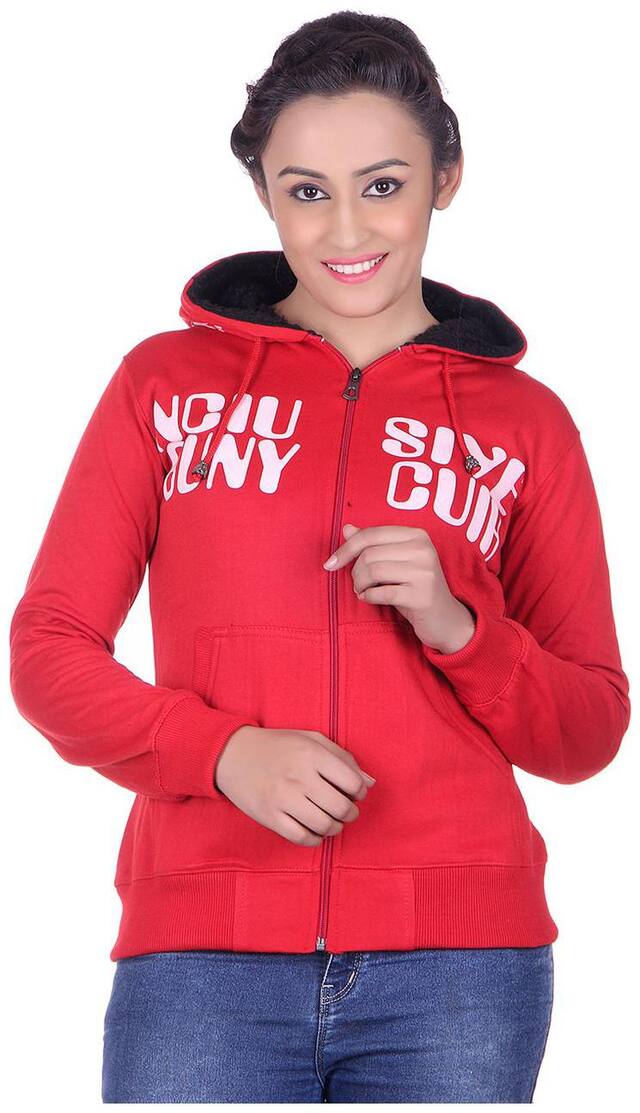 Goodluck Fashions Women Printed Sweatshirt - Red