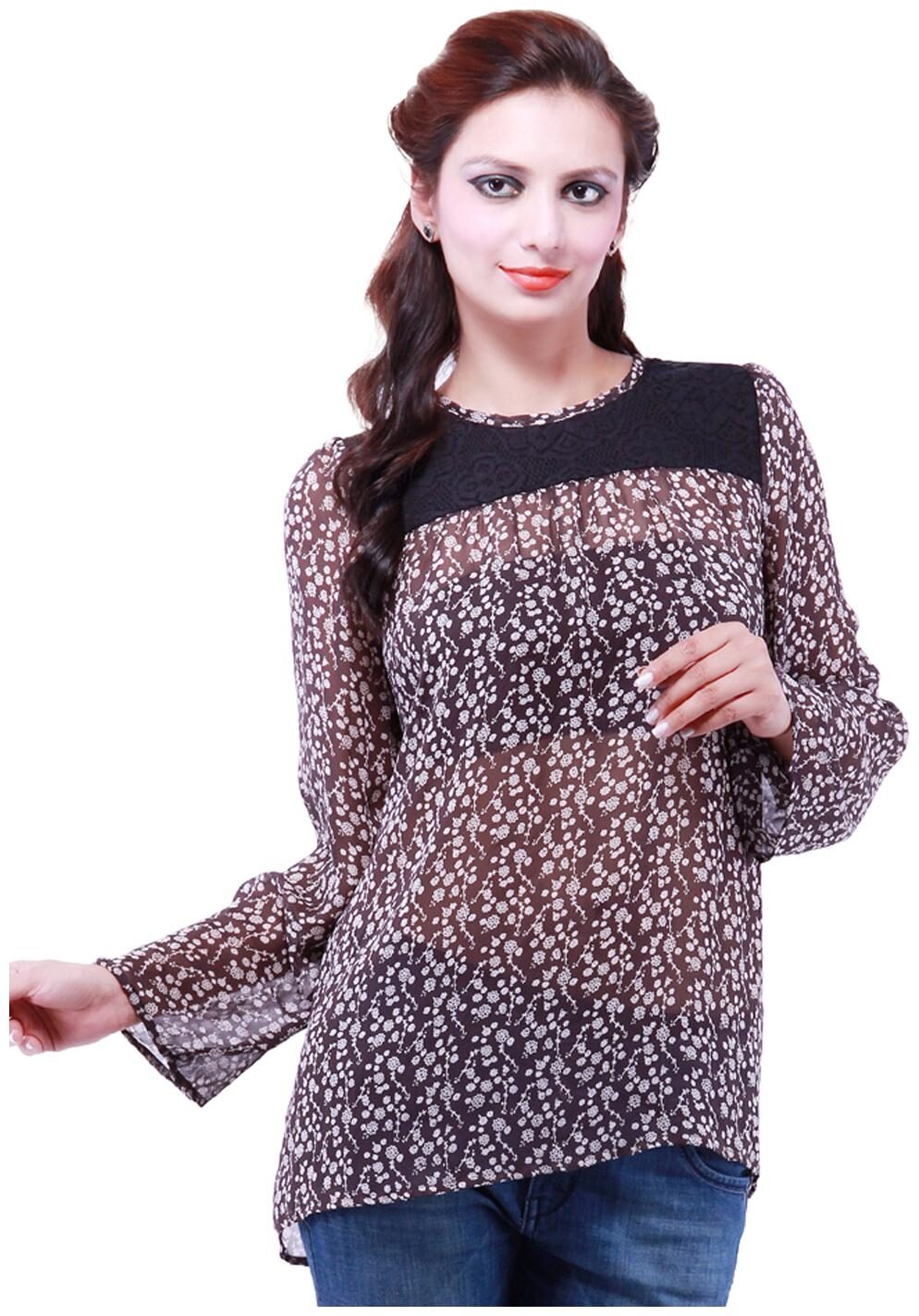 

Goodwill Impex Women Printed Regular top - Black