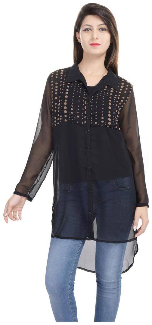 Goodwill Impex Casual Wear Black Georgette Tunic