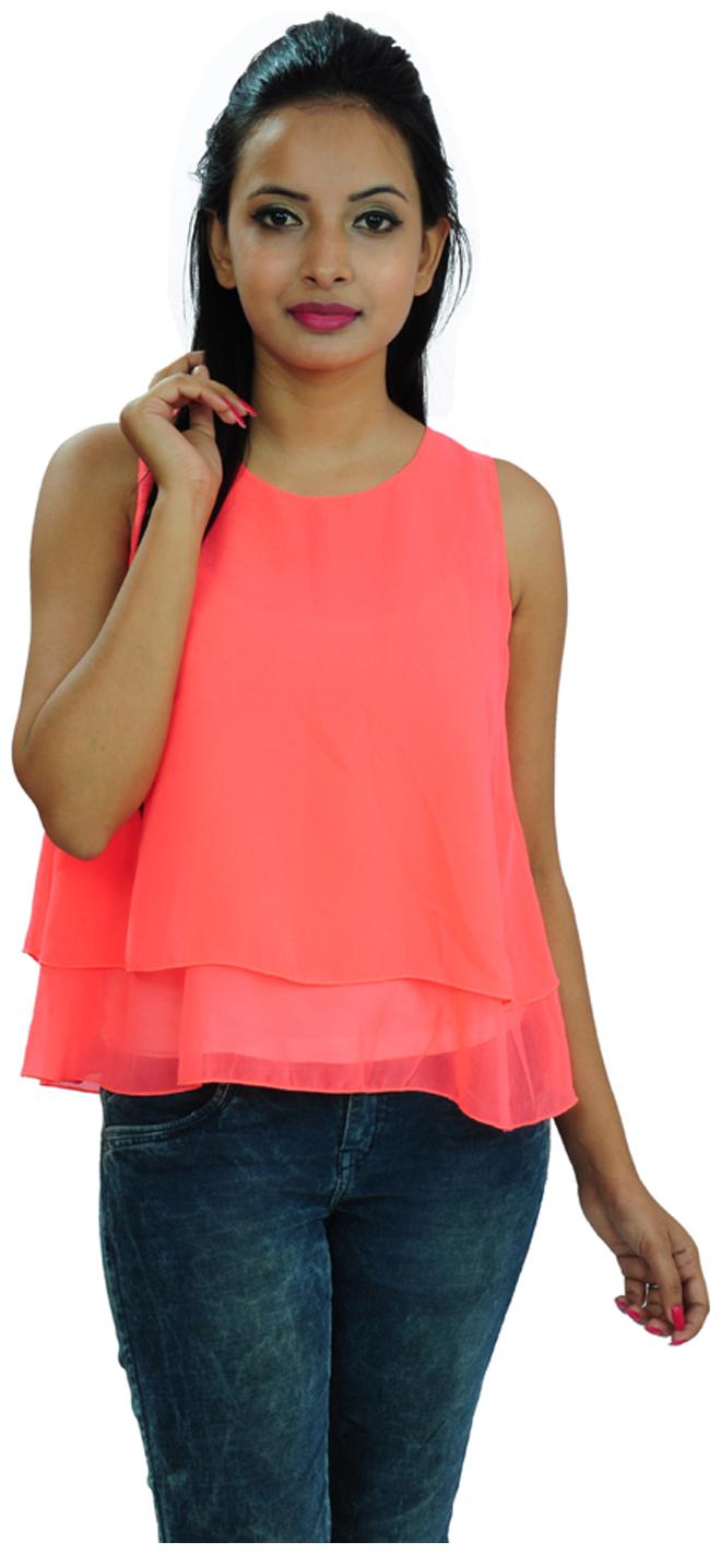 

GOODWILL Women s Casual Wear Pink Georgette Top