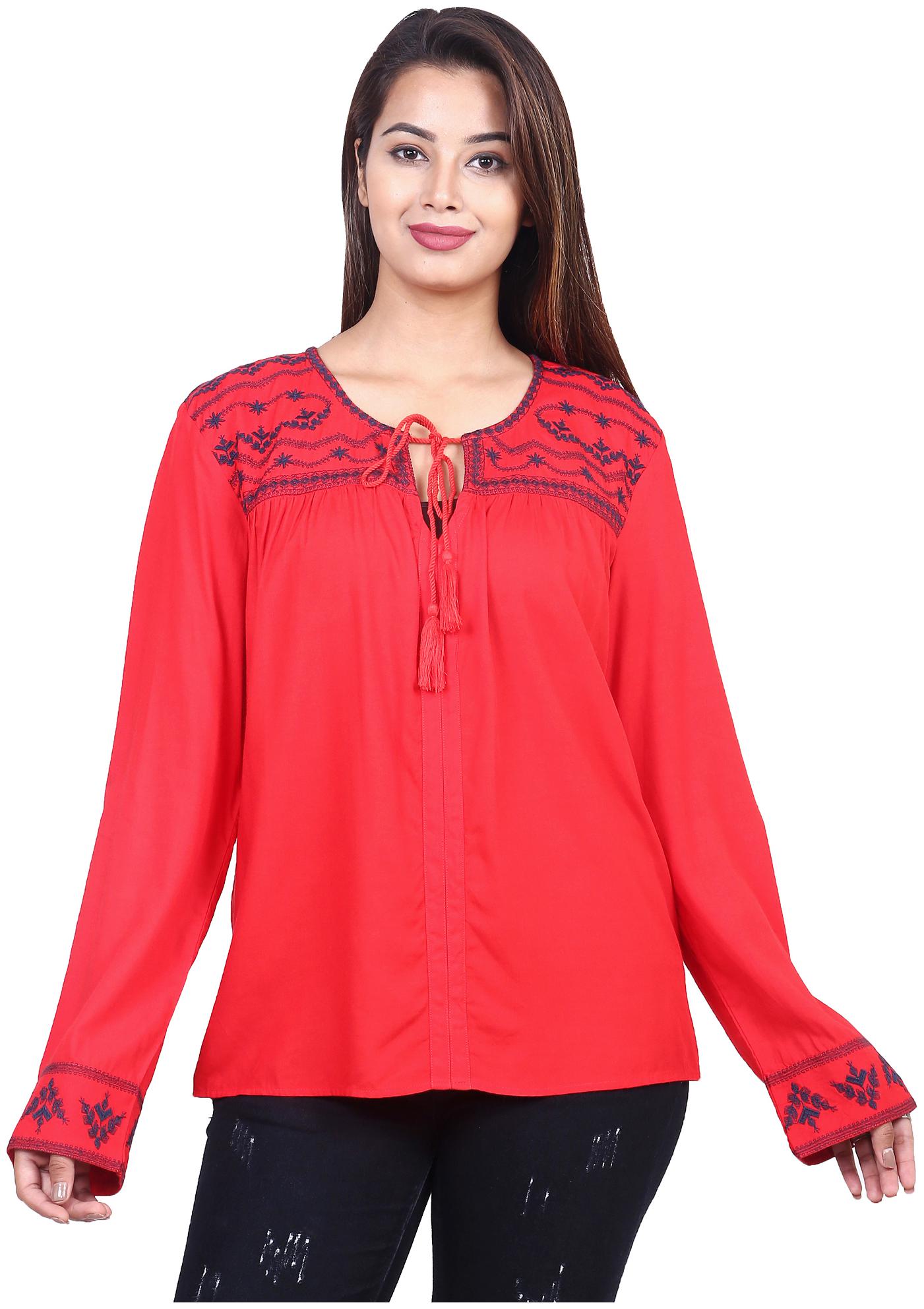 

Goodwill Women Embroidered Fusion top - Red