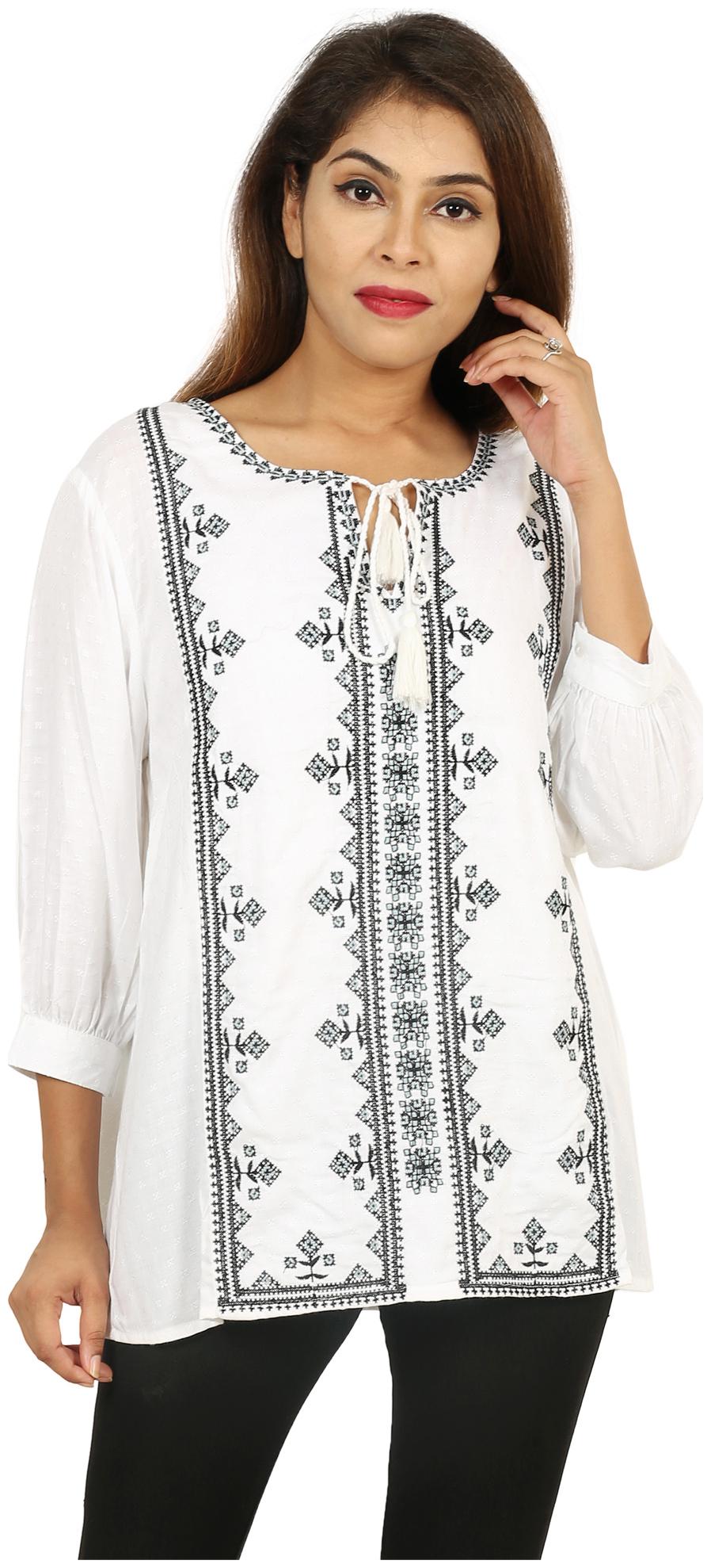 

GOODWILL Women s Rayon Embroidered Knot Front - White Top
