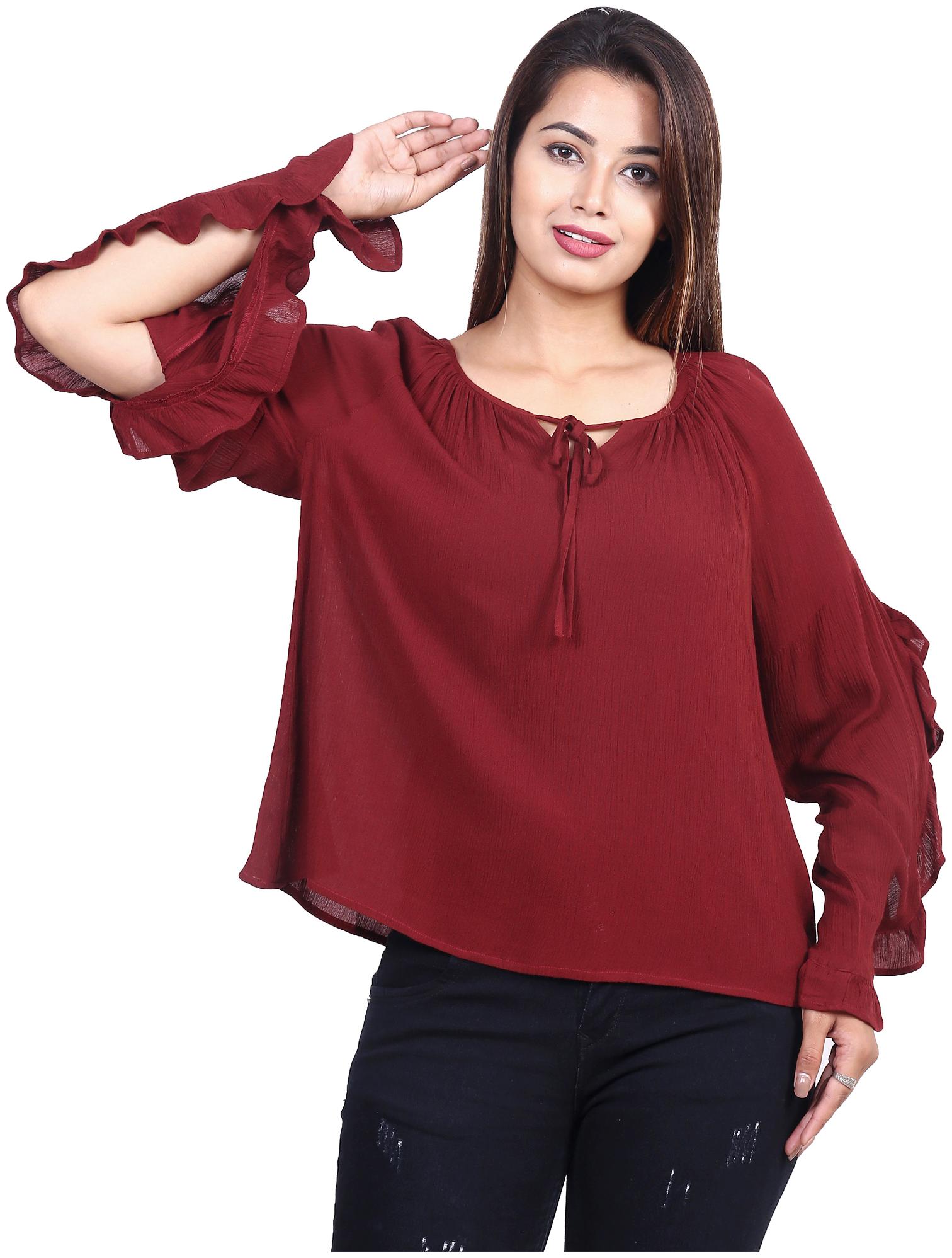 

Goodwill Women Solid Fusion top - Maroon