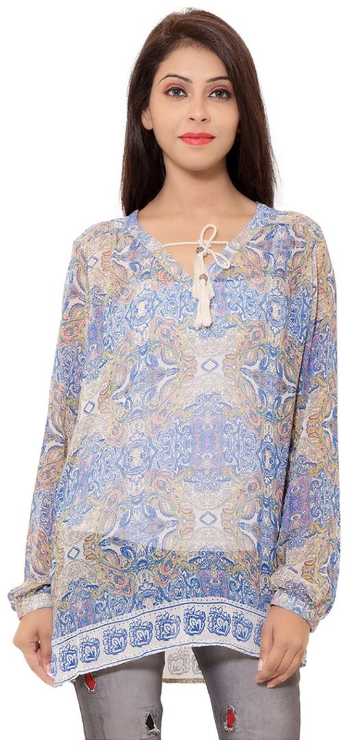 

GOODWILL Women s Casual Wear Full Sleeve Printed Multicolor Georgette Top