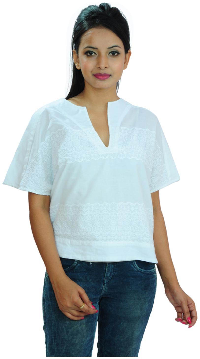 

GOODWILL Women s Casual Wear Cotton White V Neck Top