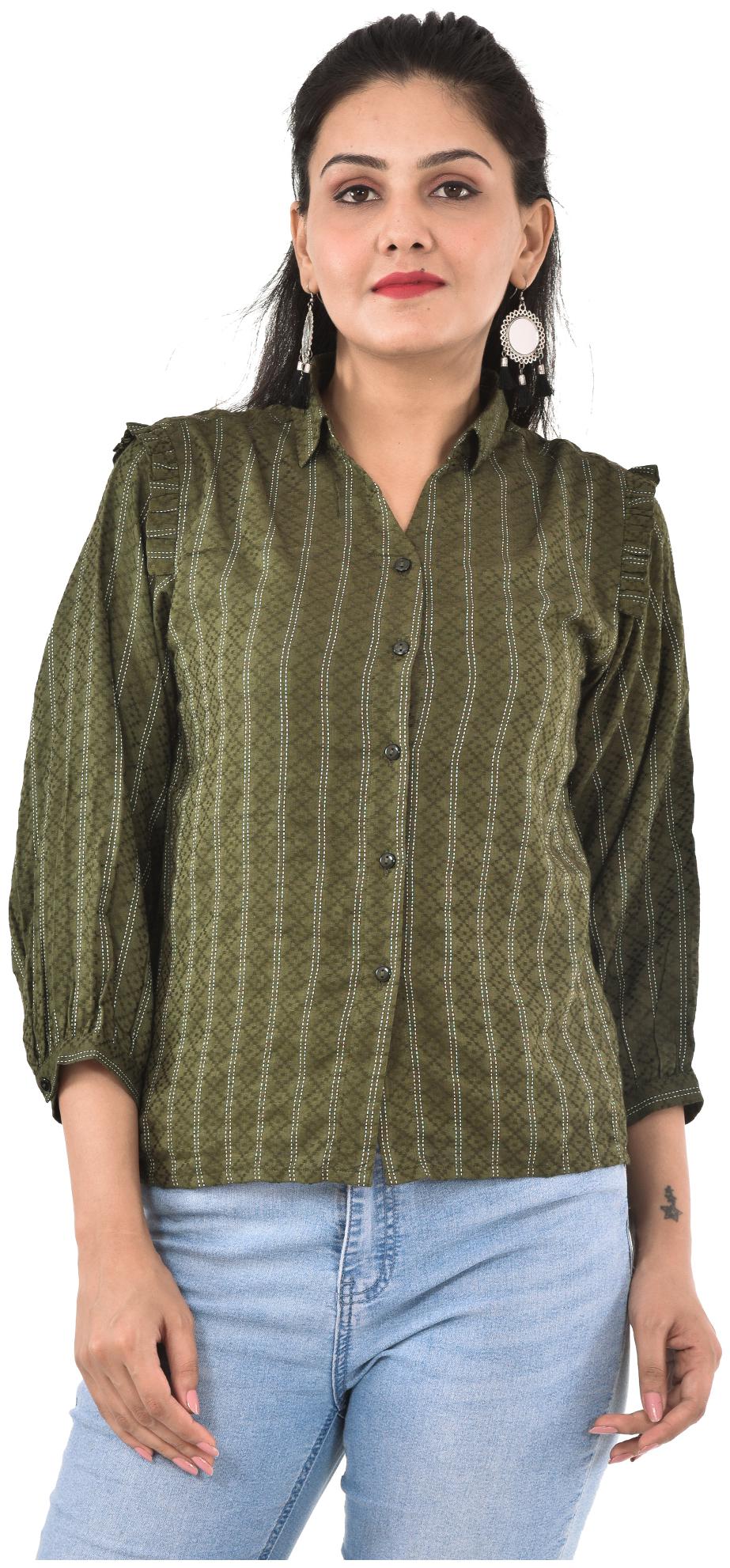 

Goodwill Women Green Striped Regular Fit Shirt