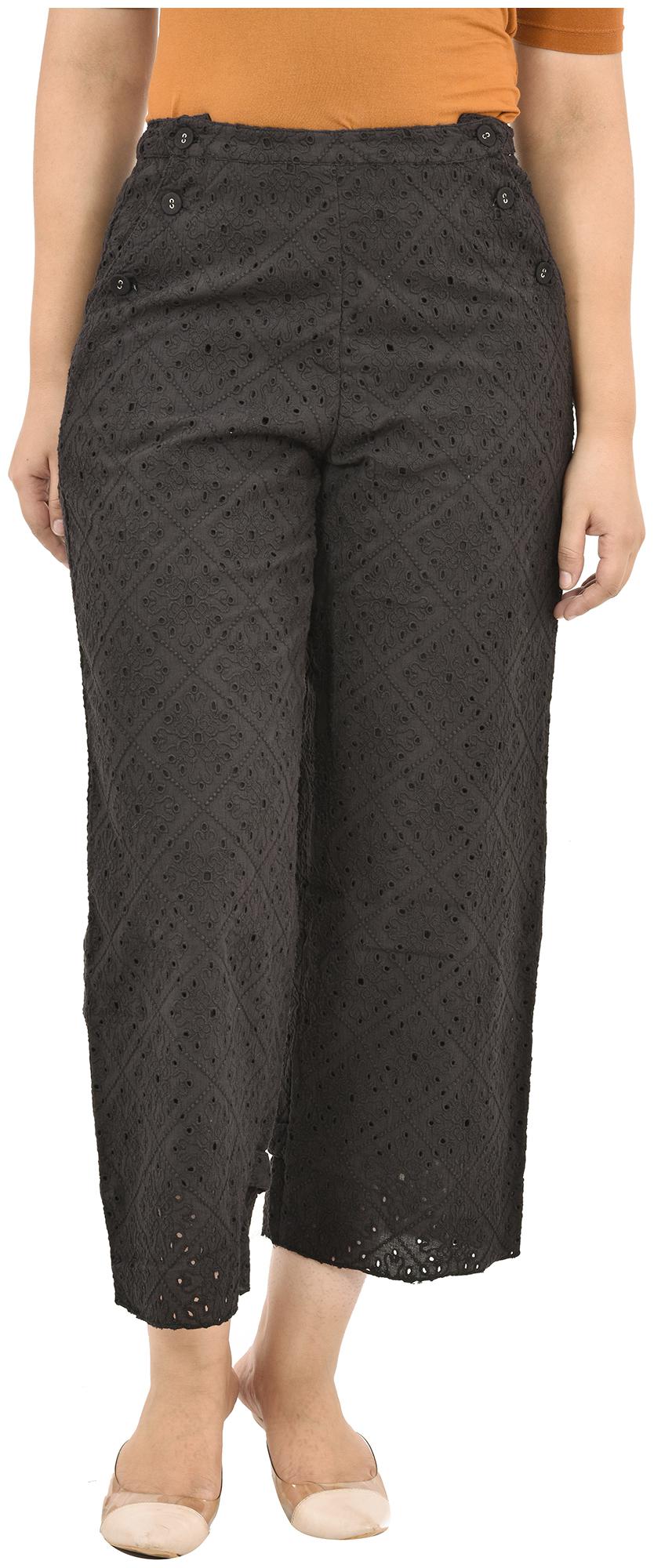 

GOODWILL Women s Regular Fit Ankle Length Black Cotton Schiffli Trouser