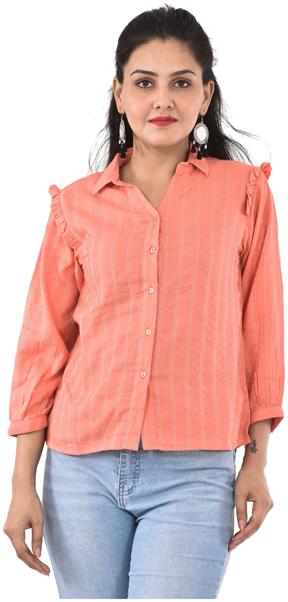 

Goodwill Women Peach Striped Regular Fit Shirt