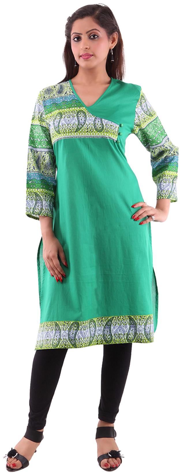 

Goodwill Impex Women Green Printed Regular Kurti