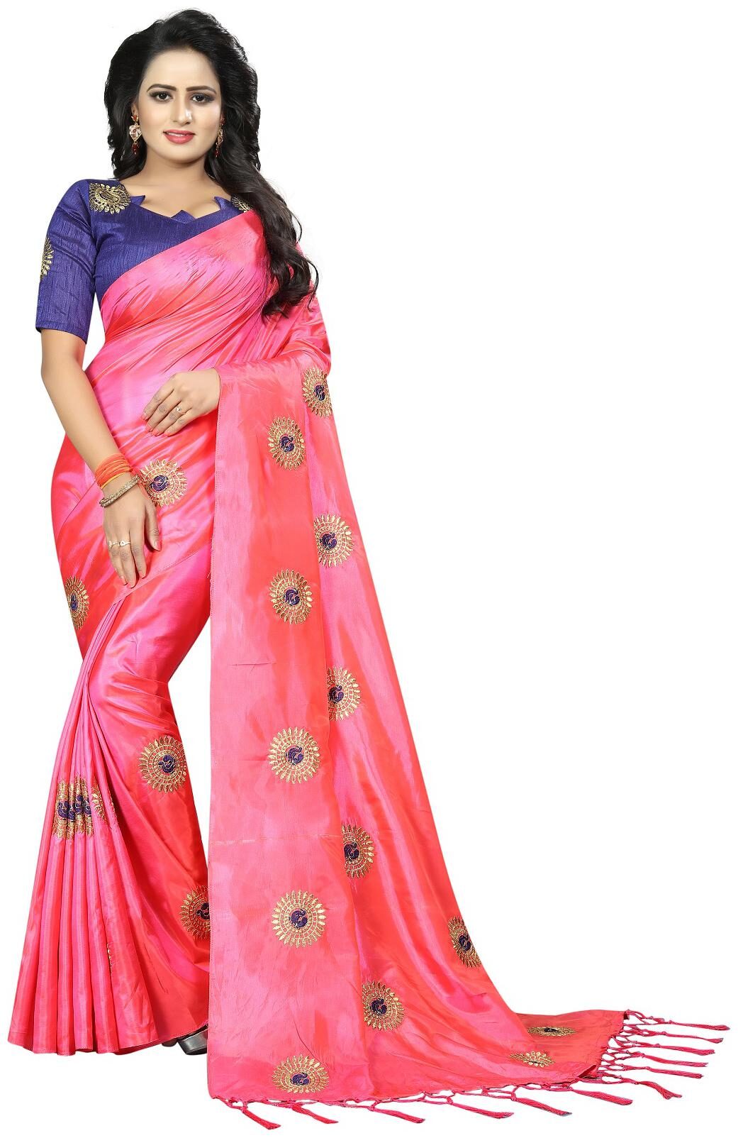 

Googlee Pink Embroidered Lehariya Designer Saree With blouse