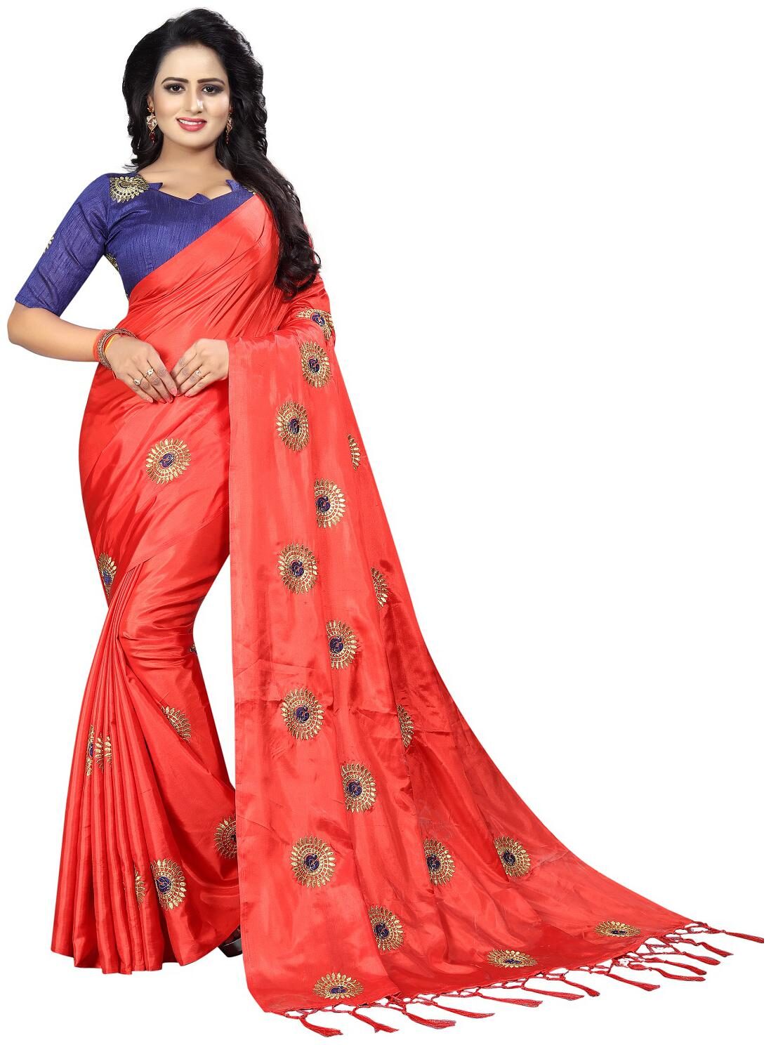 

Googlee Brand Pure Papersilk Embroidery Saree With Blouse Piece