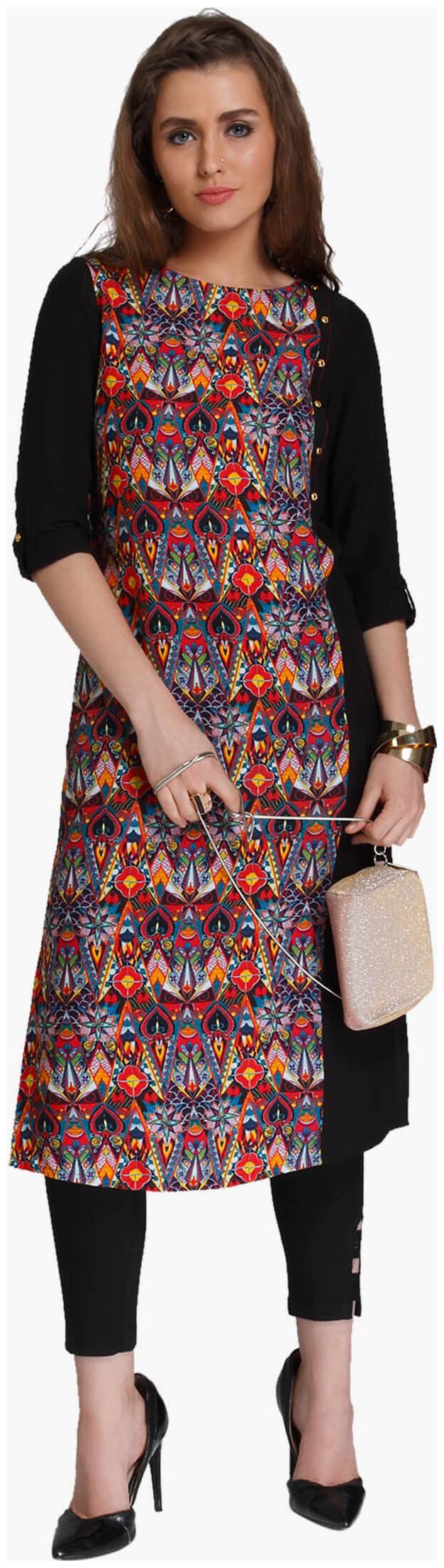 

NAARI Women Black Embroidered Straight Kurti
