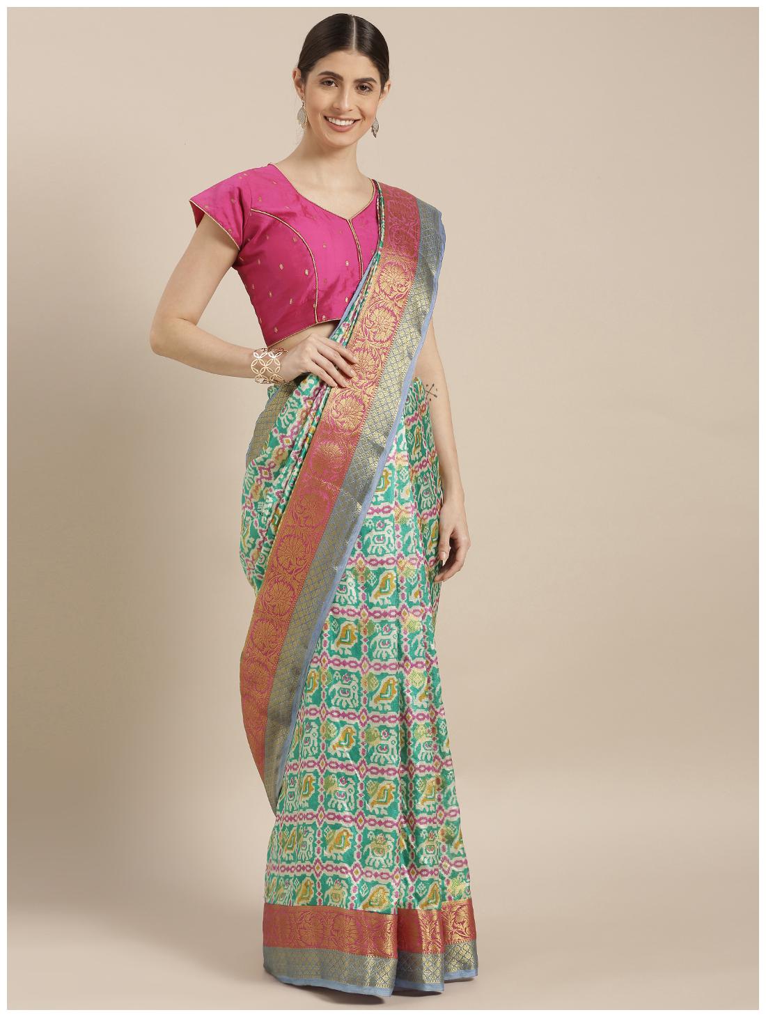 

Gosriki Women Party Wear Regular Saree With Blouse Piece (Green)