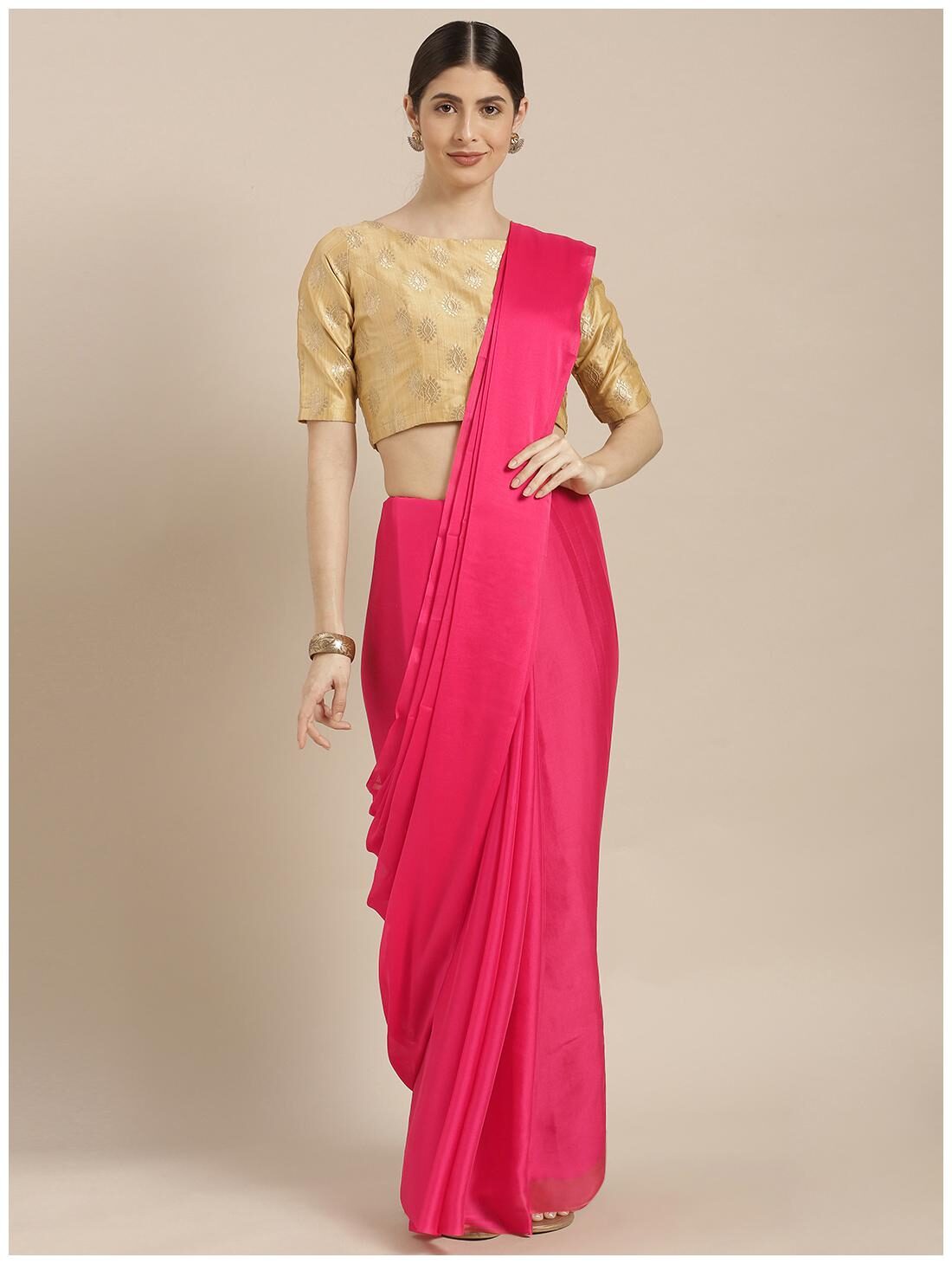 

Gosriki Women Party Wear Regular Saree With Blouse Piece (Pink)