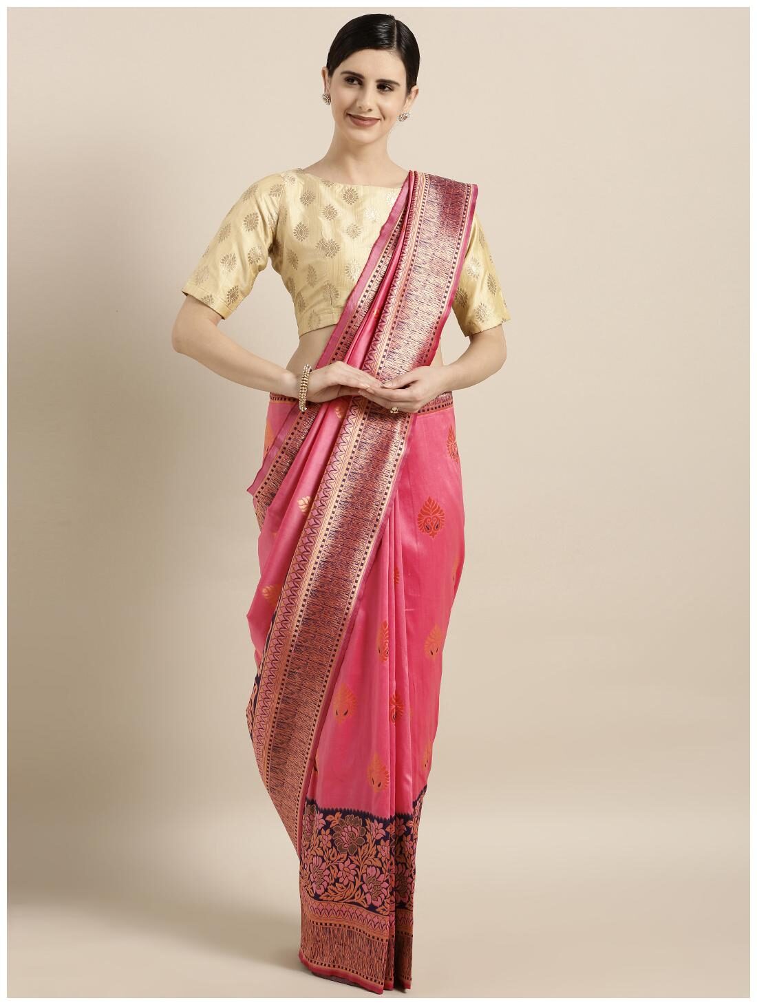 

GoSriKi Women Silk Woven Peach Regular Saree With Blouse
