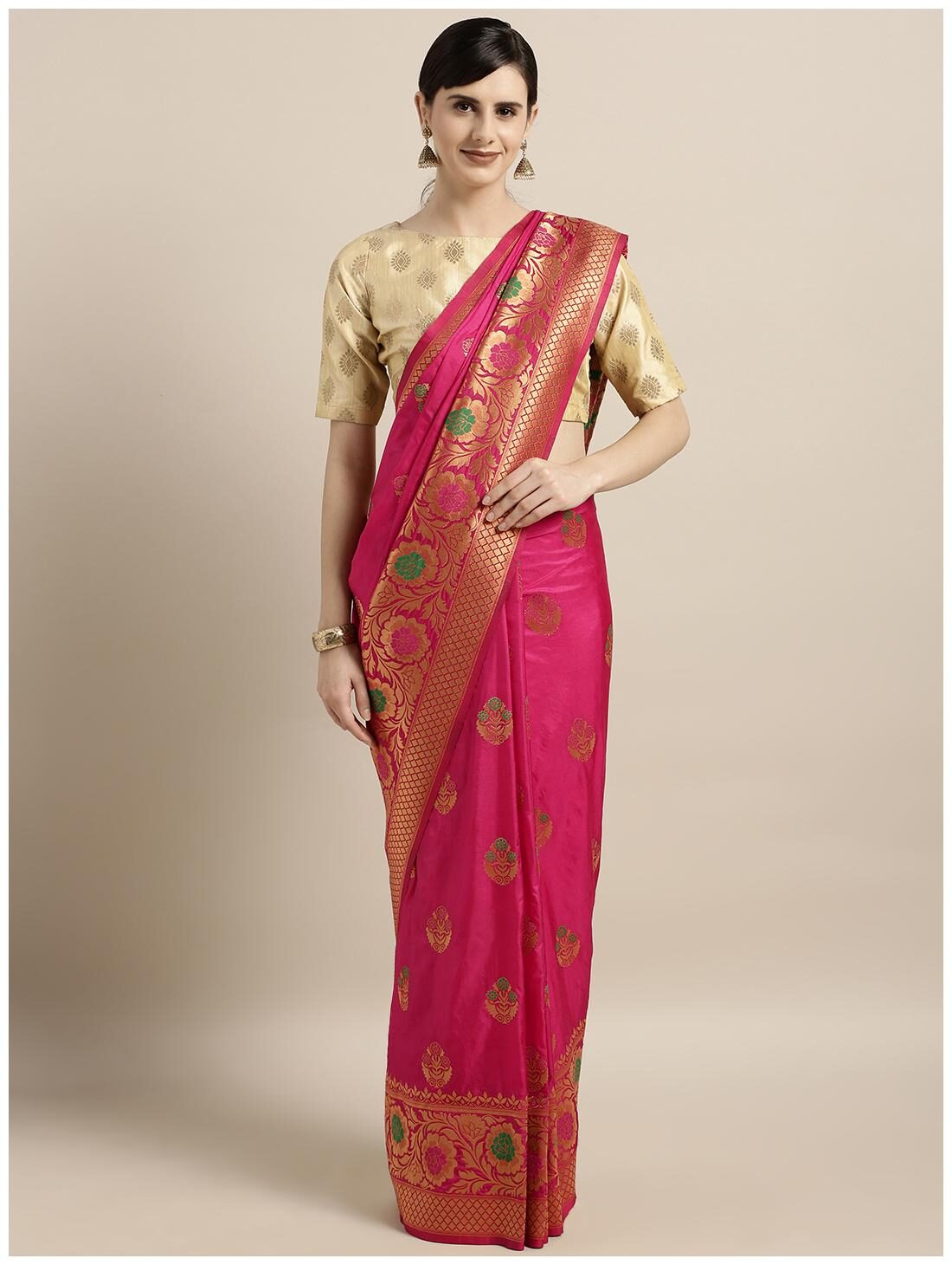 

GoSriKi Women Silk Woven Saree Pink
