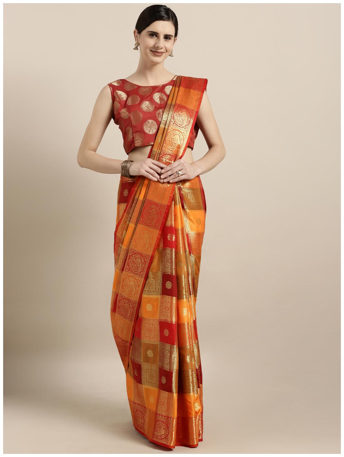 

GoSriKi Women Silk Woven Saree Orange