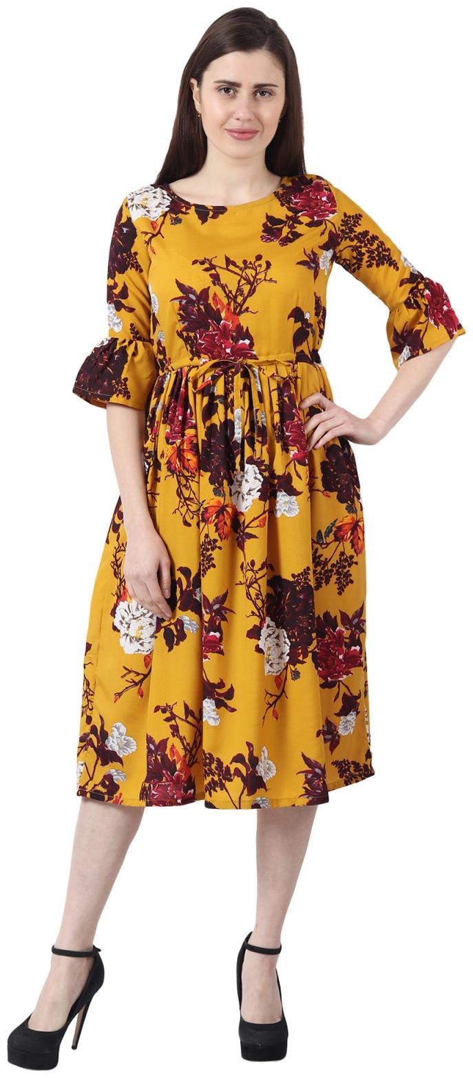 

GraceDiva Mustard Floral A-line dress