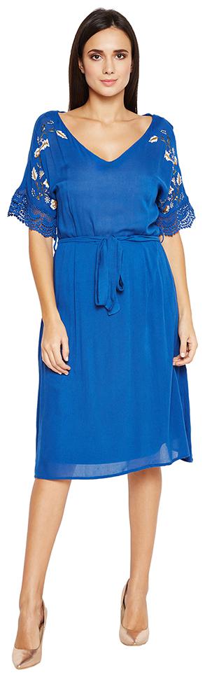 

OXOLLOXO Blue Solid A-line dress