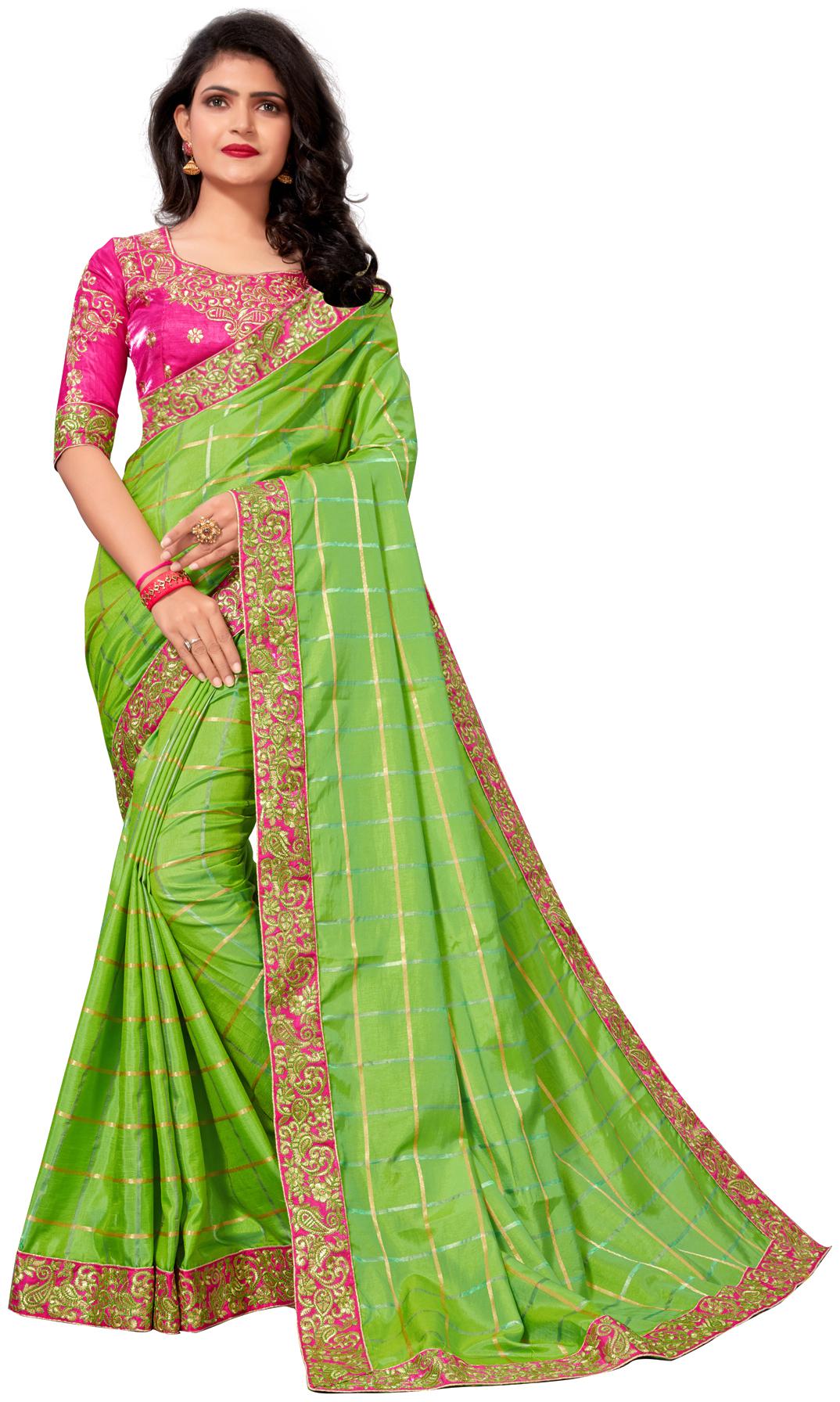 

Granthva Fab Designer Green Silk Embroidered Saree with Blouse Piece
