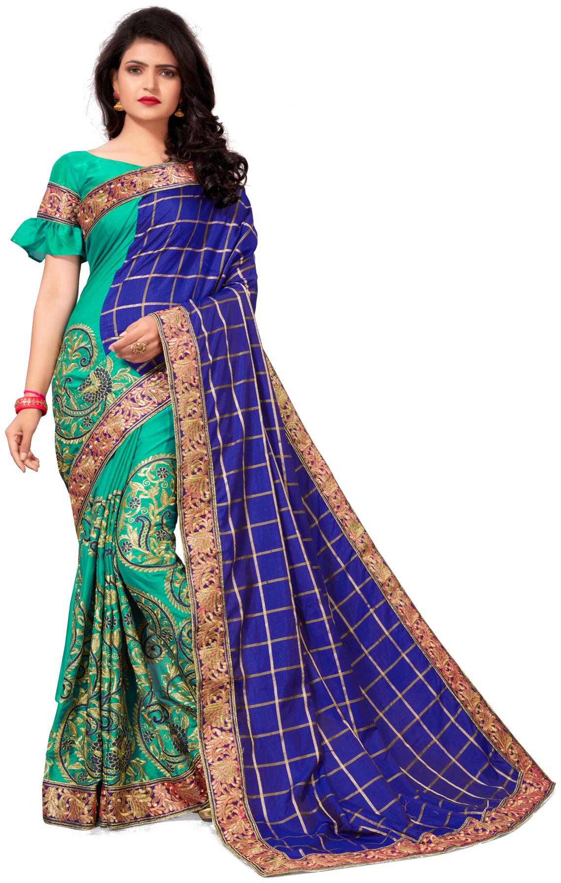 

Granthva Fab Designer Blue Silk Embroidered Saree with Blouse Piece