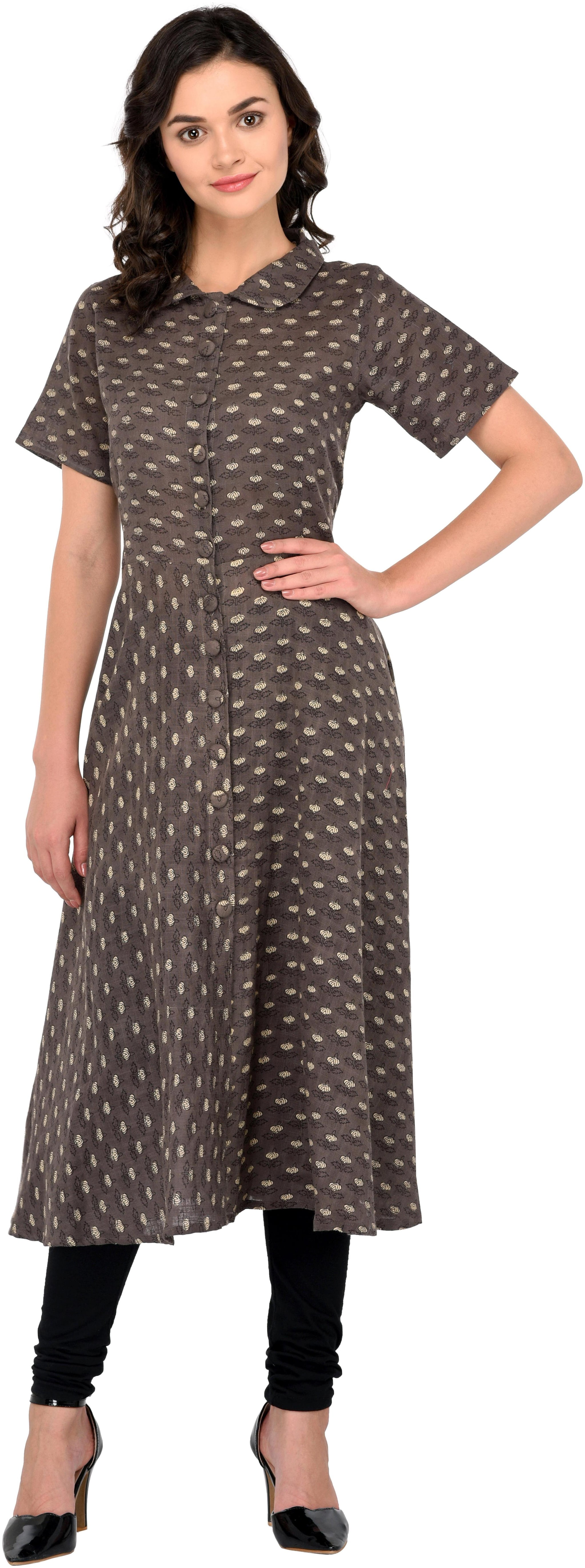 

Gray Colored Printed Cotton Flared Kurta Made By God Bless