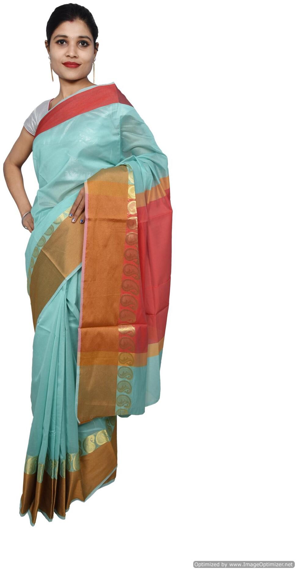 

Green Banarsi Cotton Silk Saree with Running Blouse Fabric BS22