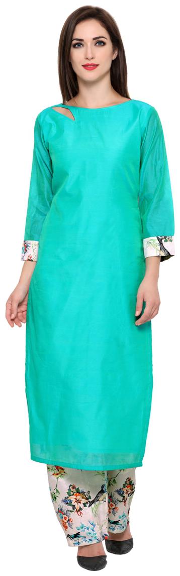 

Admyrin Green Cotton Silk Top With Multi Colour Digital Printed Pant