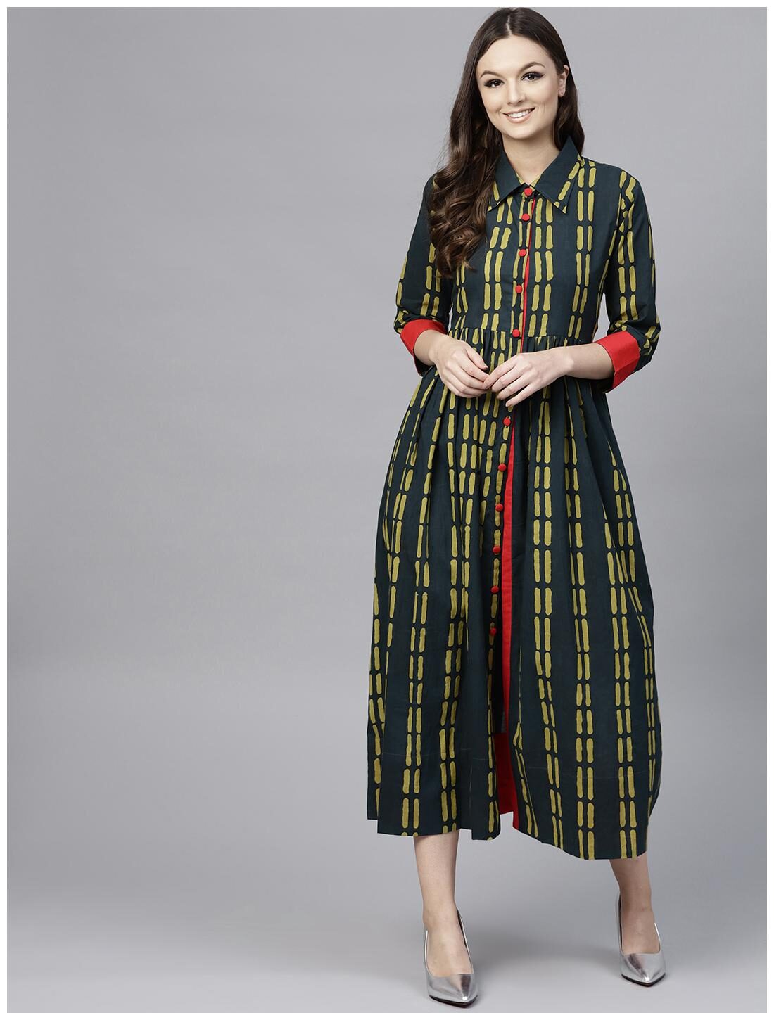 

AASI- HOUSE OF NAYO Green Printed Maxi dress