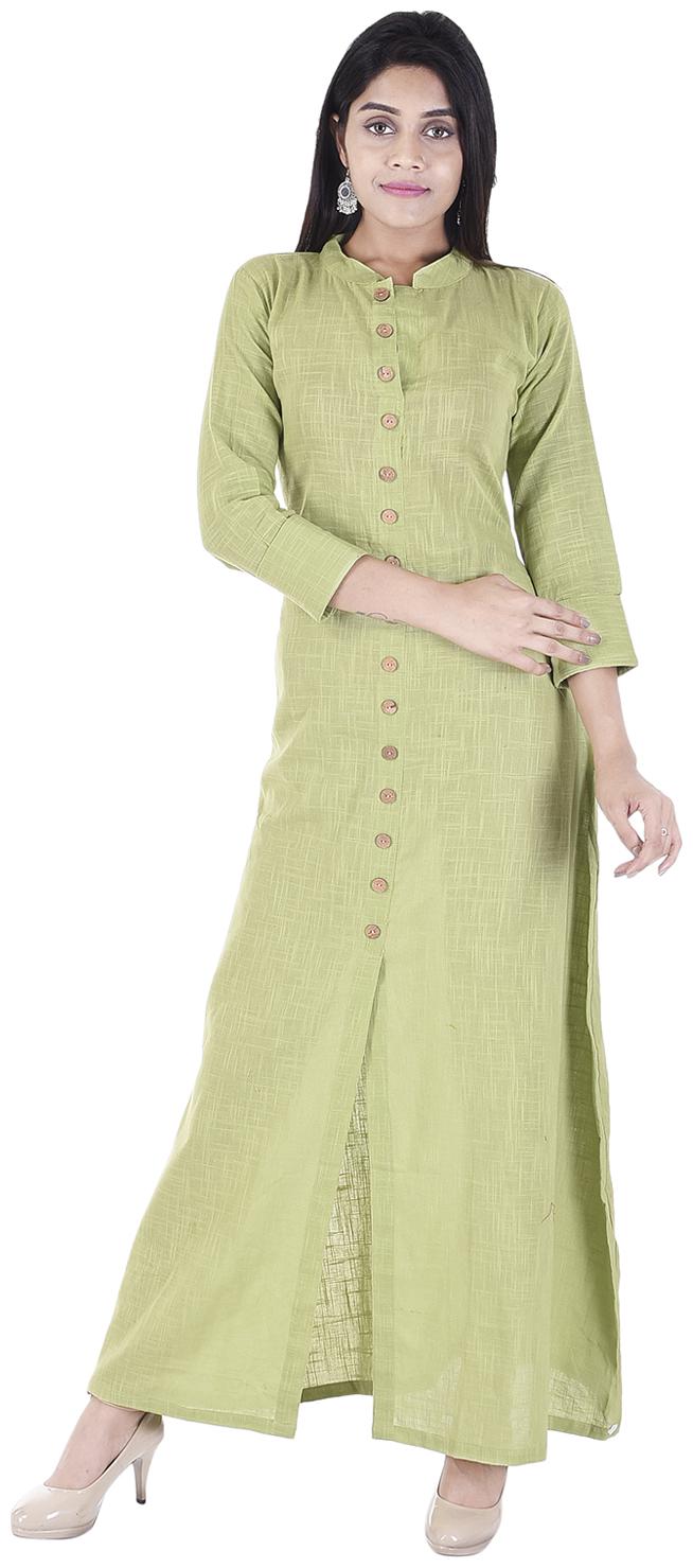 

green cotton blend solid kurta