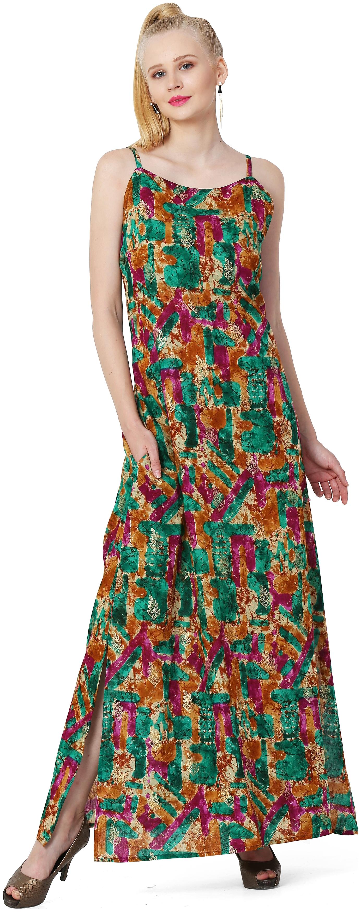 

Green Cotton Printed Gown