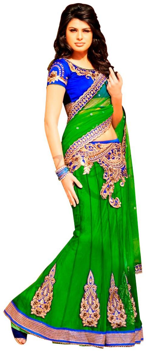 

Green Net Lehenga Style Saree SC6012