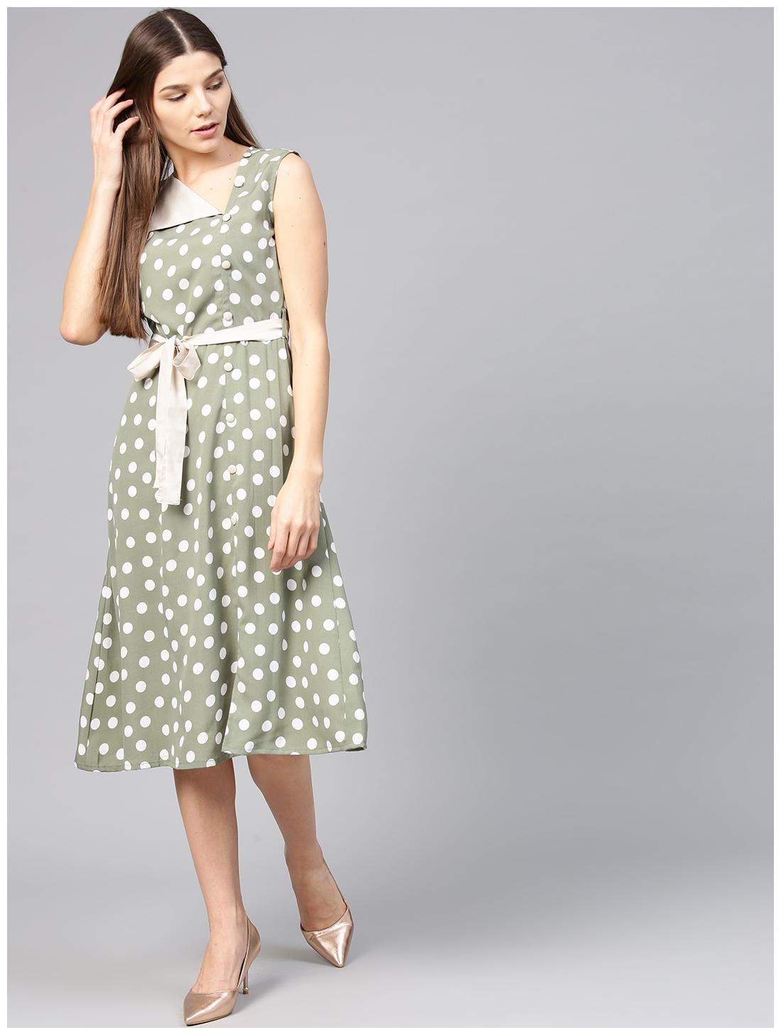 

AASI- HOUSE OF NAYO Green Printed A-line dress