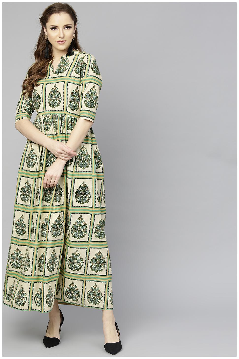 

AASI- HOUSE OF NAYO Green Printed Maxi dress