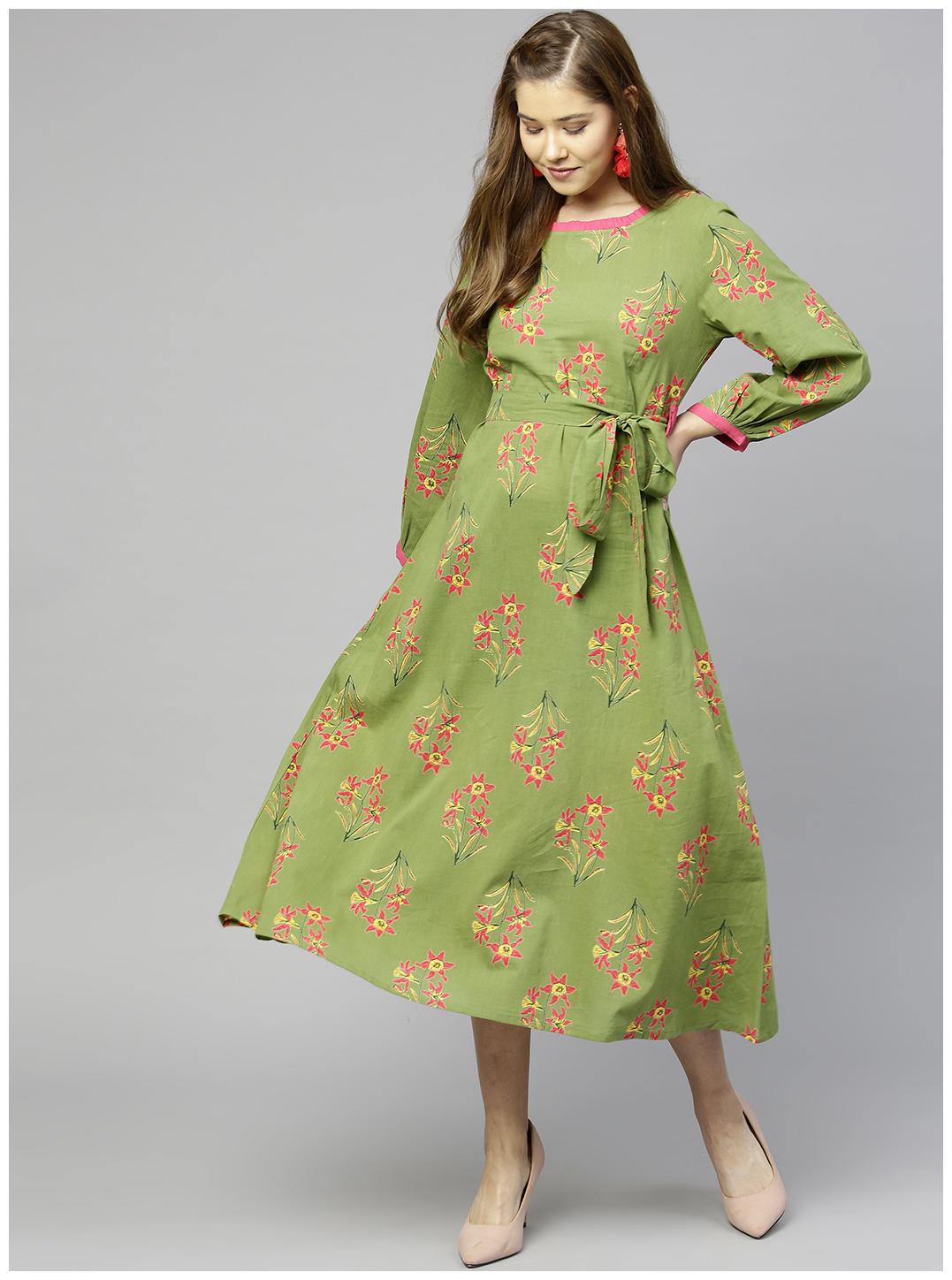

AASI- HOUSE OF NAYO Green Printed Maxi dress