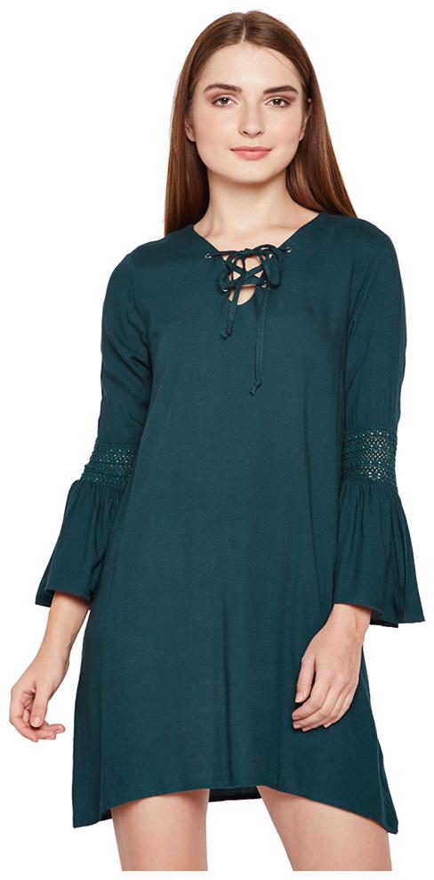 

OXOLLOXO Green Solid A-line dress
