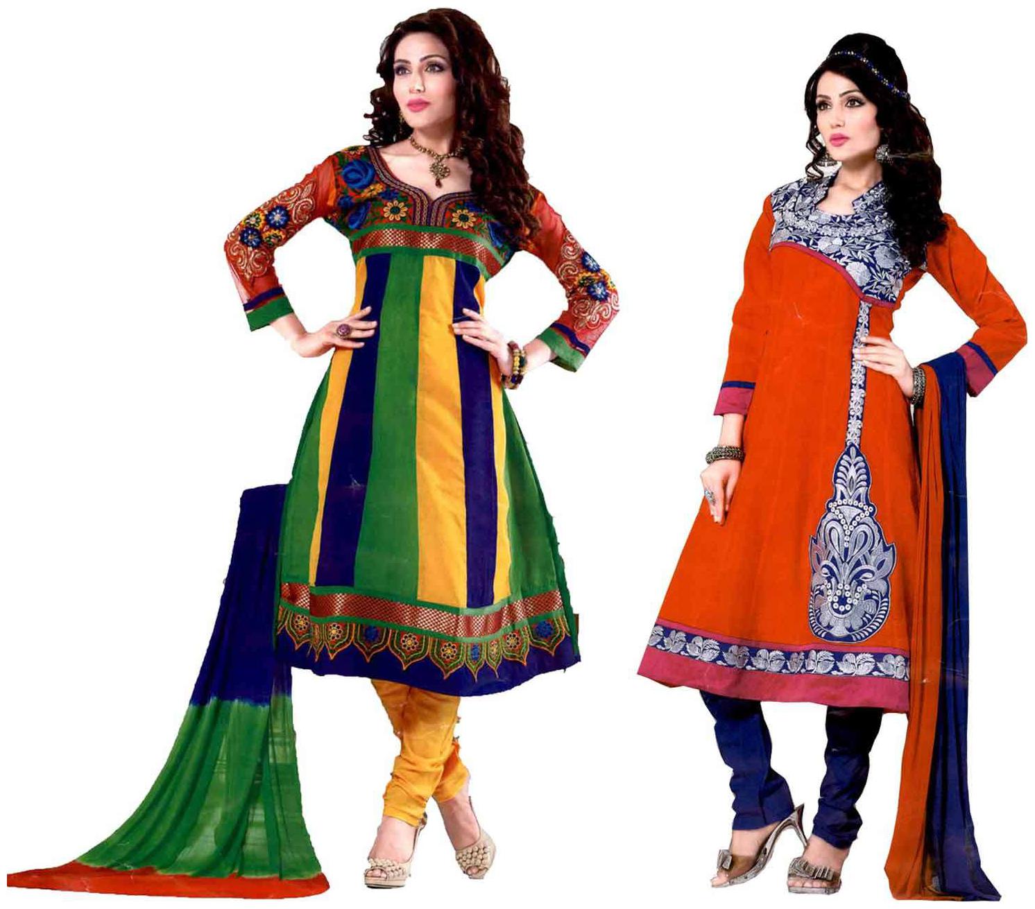 

GreenViji Combo Multicoloured Chanderi Dress Material (Set of 2)