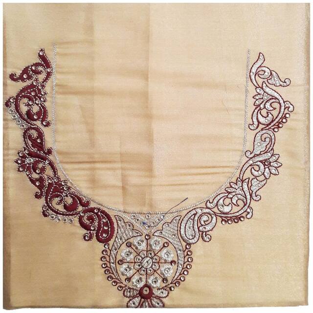 GreenViji Gold Art Silk Unstitched Blouse