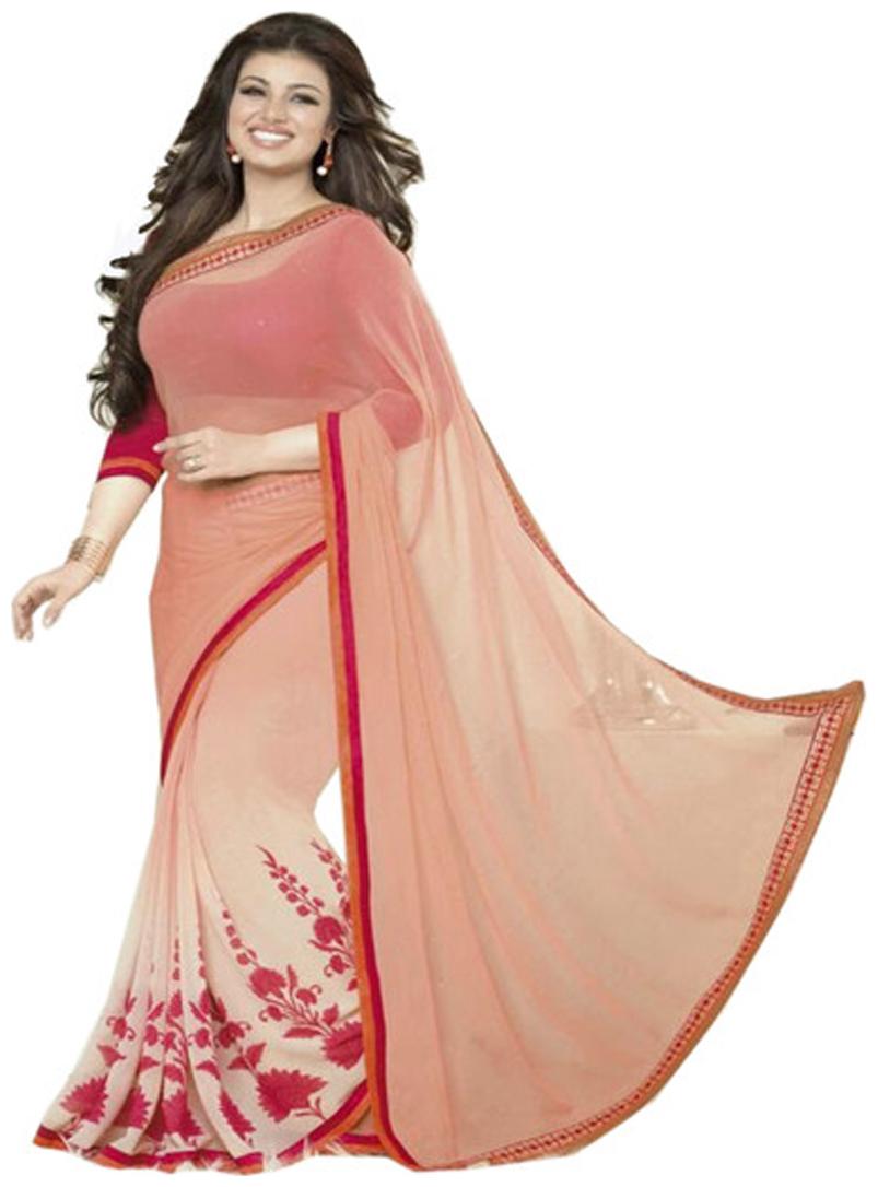 

GreenViji Womens Girls Beige Georgette Printed Saree
