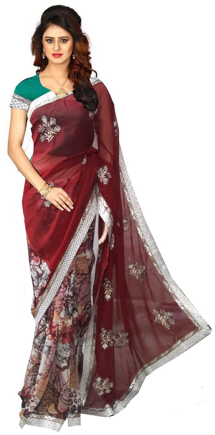 

GreenViji Womens Girls Multicolor Chiffon Embroidered Saree With UnStiched Blouse