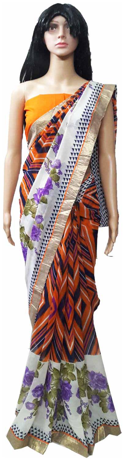 

GreenViji Womens Girls Multicolor Bhagalpuri Silk Printed Lace Saree With UnStiched Blouse