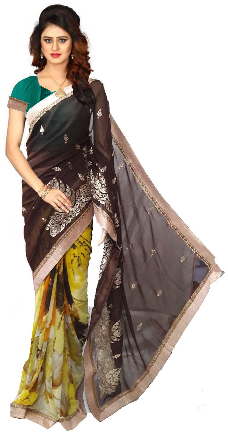 

GreenViji Womens Girls Multicolor Georgette Embroidered Saree With UnStiched Blouse