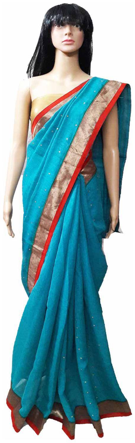 GreenViji Womens/Girls  Blue Cotton Lace Printed UnStiched Dress Material