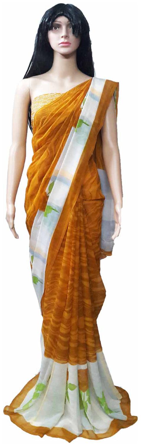 

GreenViji Womens Girls Orange Georgette Printed Saree With UnStiched Blouse