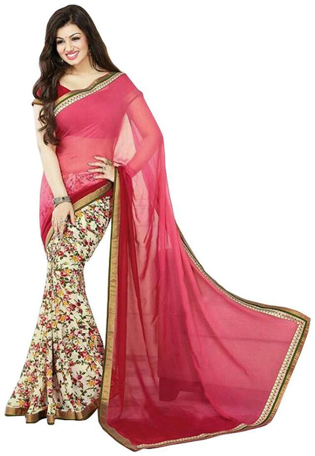 GreenViji Womens/Girls  Pink  Georgette Printed Saree