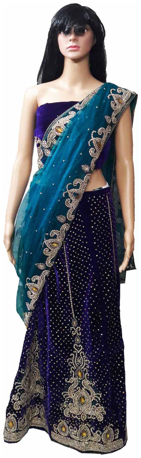 

GreenViji Womens Girls Multicolor Velvet Heavy Stone and Beads Work Saree With UnStiched Blouse