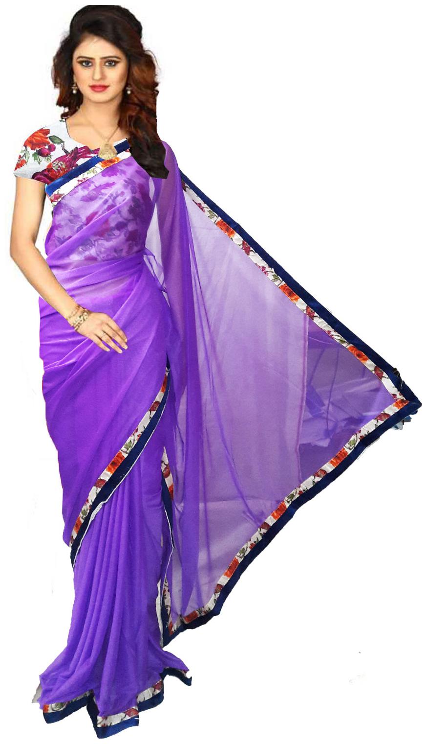 

GREENVIJI Purple Solid Universal Regular Saree With Blouse With blouse