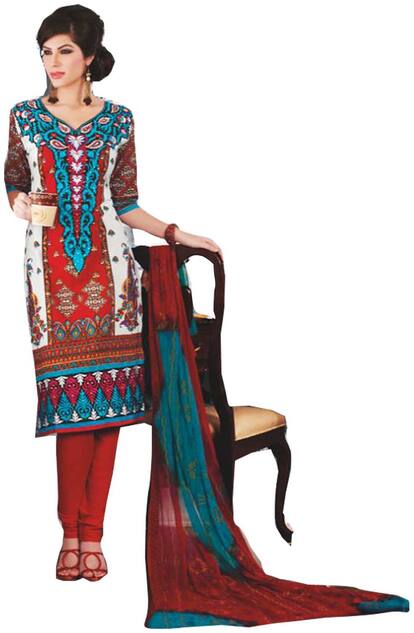 GreenViji Womens/Girls Multi Cotton Straight Embroidery UnStiched Dress Material